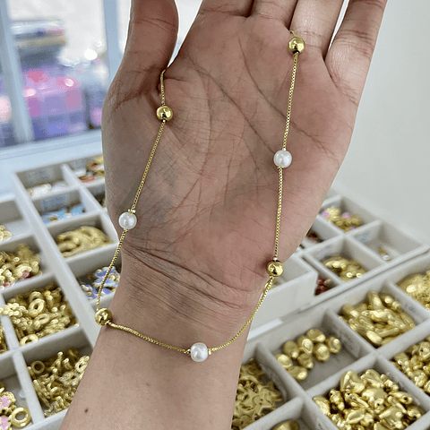 Collar De Pelotas Baño de oro 18k