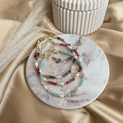 Pulseras Piedras Naturales Facetadas y Perla del Río | Baño de oro 18