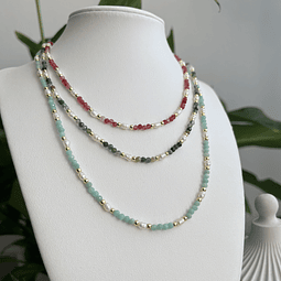 Collares Piedras Naturales Facetadas con Perlas del rio | Baño de oro 18k