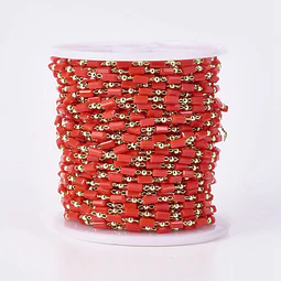  1 Metro Cadena Vidrio Rojo Con Baño de oro 18k