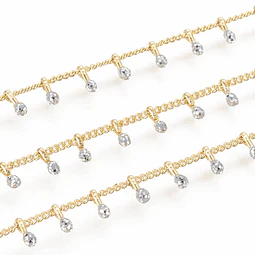  1 metro Cadena Con Gota Escarchada Plateado | Baño de oro 18k