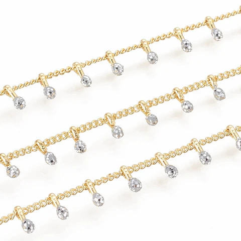 1 metro Cadena Con Gota Escarchada Plateado | Baño de oro 18k