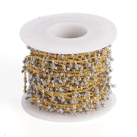 1 metro Cadena Con Gota Escarchada Plateado | Baño de oro 18k