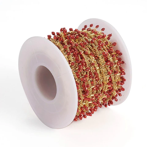 1 metro Cadena Con Gota Escarchada Rojo | Baño de oro 18k