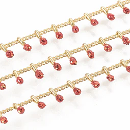  1 metro Cadena Con Gota Escarchada Rojo | Baño de oro 18k