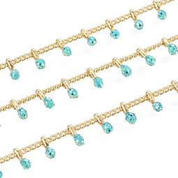  1 metro Cadena Con Gota Escarchada Turquesa | Baño de oro 18k