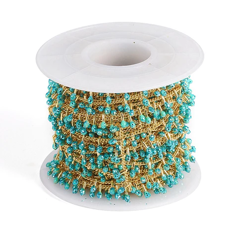 1 metro Cadena Con Gota Escarchada Turquesa | Baño de oro 18k