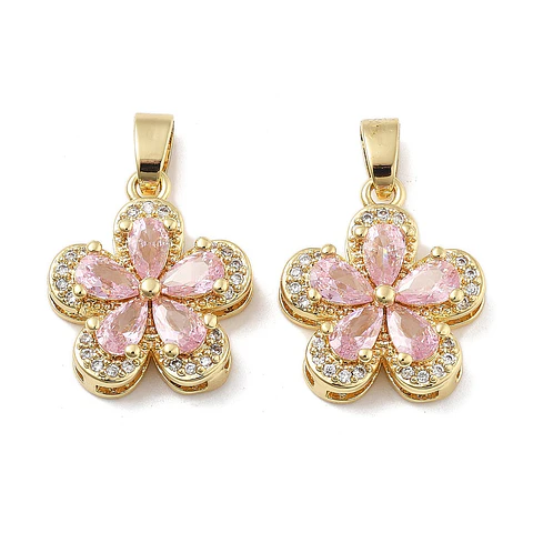 Colgante de Flor con circones Rosado | Baño de oro 18k