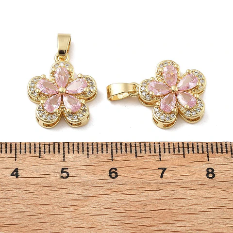 Colgante de Flor con circones Rosado | Baño de oro 18k
