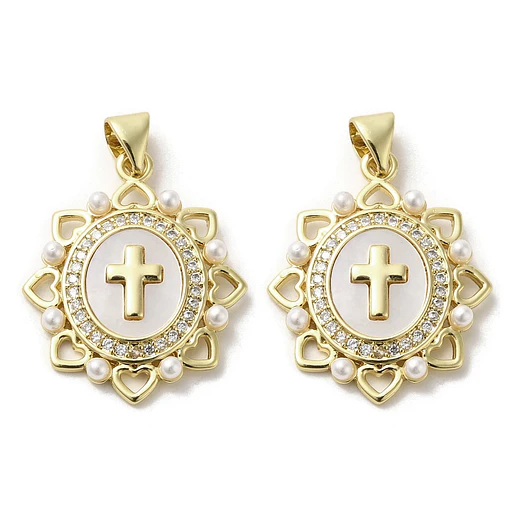 Colgante de Cruz Con Nacar, circones  y perla abs | Baño de oro 18k