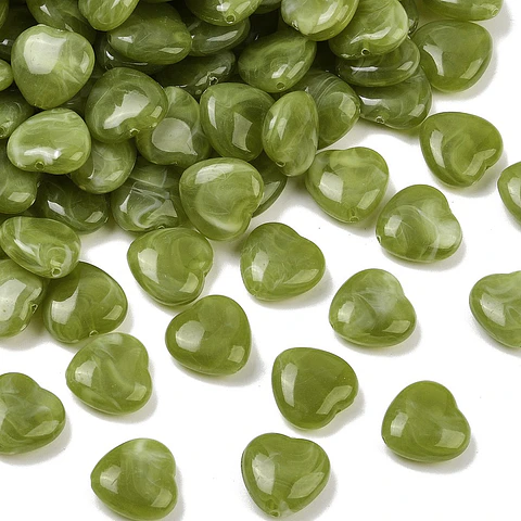 10 Corazones de Acrilico | Verde Oliva
