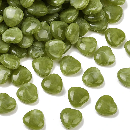10 Corazones de Acrilico | Verde Oliva