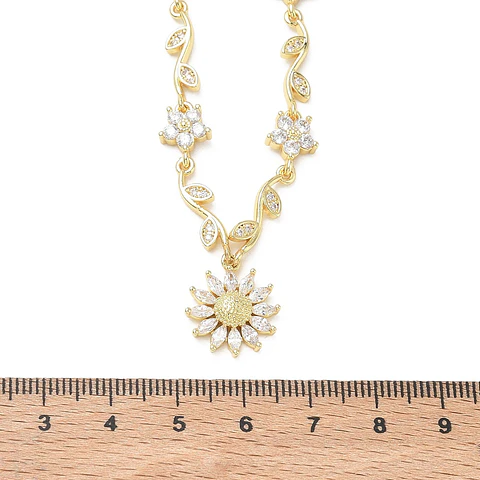 Collar de Girasol con circones | Baño de oro 18k