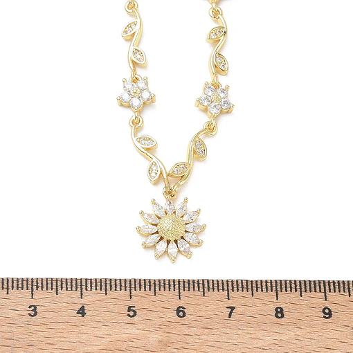 Collar de Girasol con circones | Baño de oro 18k