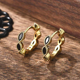  Aro Argolla Circón Negro | Baño de oro 18k