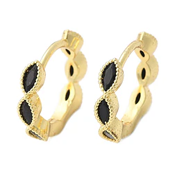  Aro Argolla Circón Negro | Baño de oro 18k