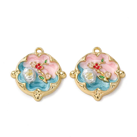 Colgante Flor Esmaltada Con Perla ABS | Aleación