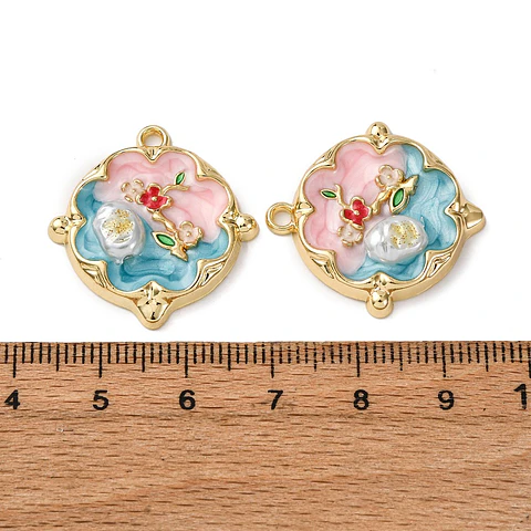 Colgante Flor Esmaltada Con Perla ABS | Aleación