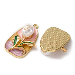  Colgante Flor Esmaltada Con Perla ABS | Aleación