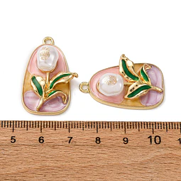  Colgante Flor Esmaltada Con Perla ABS | Aleación