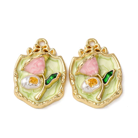 Colgante Flor Esmaltada Con Perla ABS | Aleación