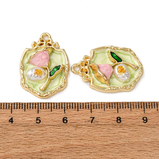 Colgante Flor Esmaltada Con Perla ABS | Aleación