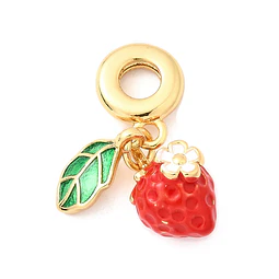  Charm Frutilla y Hoja | Baño de oro 18k