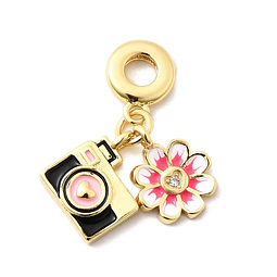  Charm Cámara y Flor | Baño de oro 18k