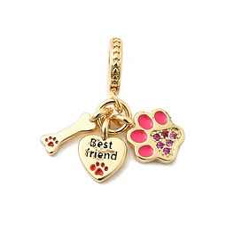  Charm Hueso, Corazón y Huella de Pata | Baño de oro 18k