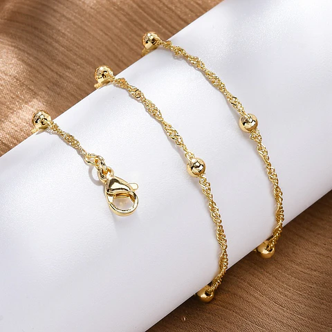 Cadena armada singapur con pelotitas | Baño de oro 18k