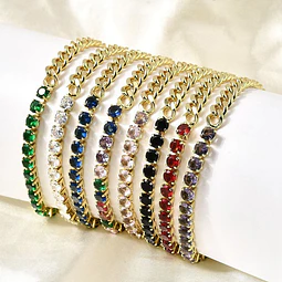  Pulsera Cadena con Strass | Baño de oro 18k