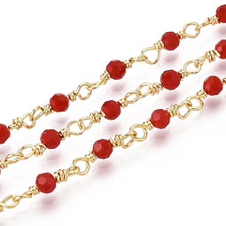  1 Metro Cadena con cristales rojos | Baño de oro 18k