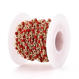  1 Metro Cadena con cristales rojos | Baño de oro 18k