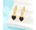 Aro Argolla Con Circones y Corazón Negro | Baño de oro 18k