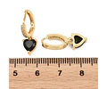 Aro Argolla Con Circones y Corazón Negro | Baño de oro 18k