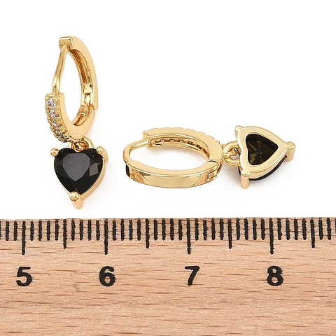 Aro Argolla Con Circones y Corazón Negro | Baño de oro 18k
