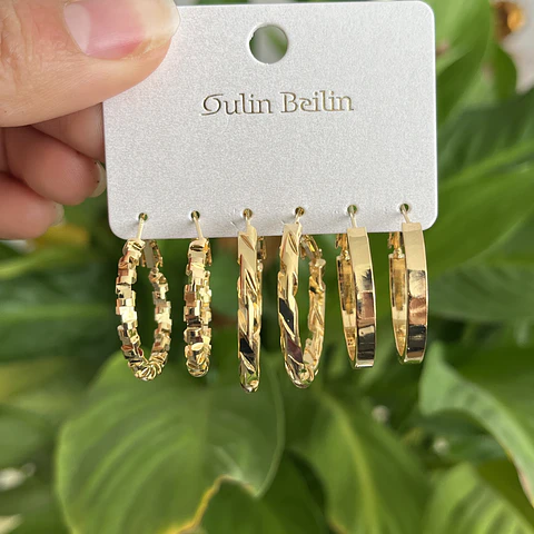 Set de Aros de Argolla | Baño de oro 18k