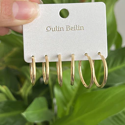 Set de Aros de Argolla | Baño de oro 18k