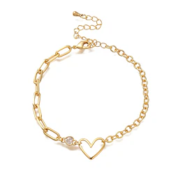 Pulsera de Corazón Con Cadena | Baño de oro 18k
