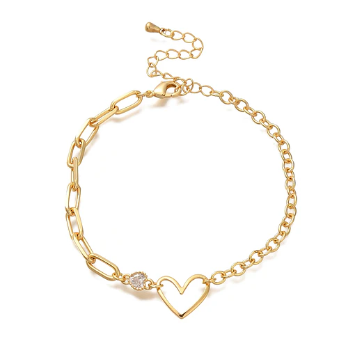 Pulsera de Corazón Con Cadena | Baño de oro 18k