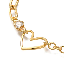 Pulsera de Corazón Con Cadena | Baño de oro 18k