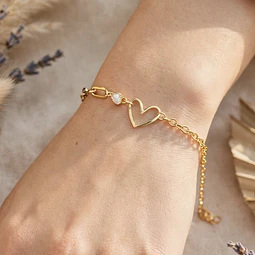  Pulsera de Corazón Con Cadena | Baño de oro 18k