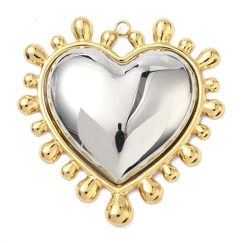 Colgante de Corazón Plateado Borde Dorado | Acero Inoxidable