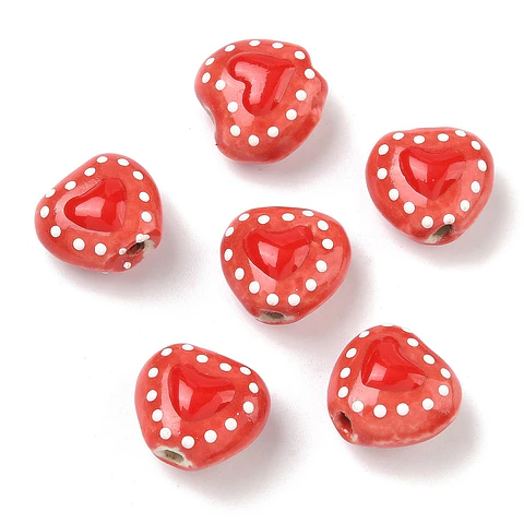 10 Corazones mexicanos hechos a mano de porcelana | Rojo