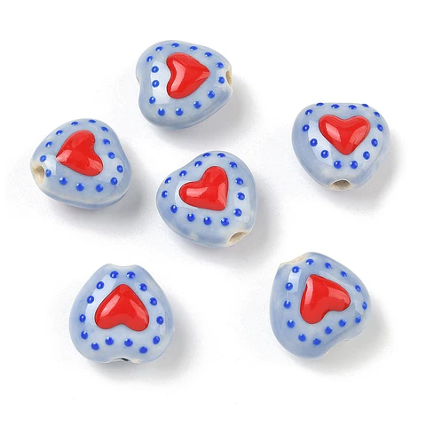 10 Corazones mexicanos hechos a mano de porcelana | Azul Claro