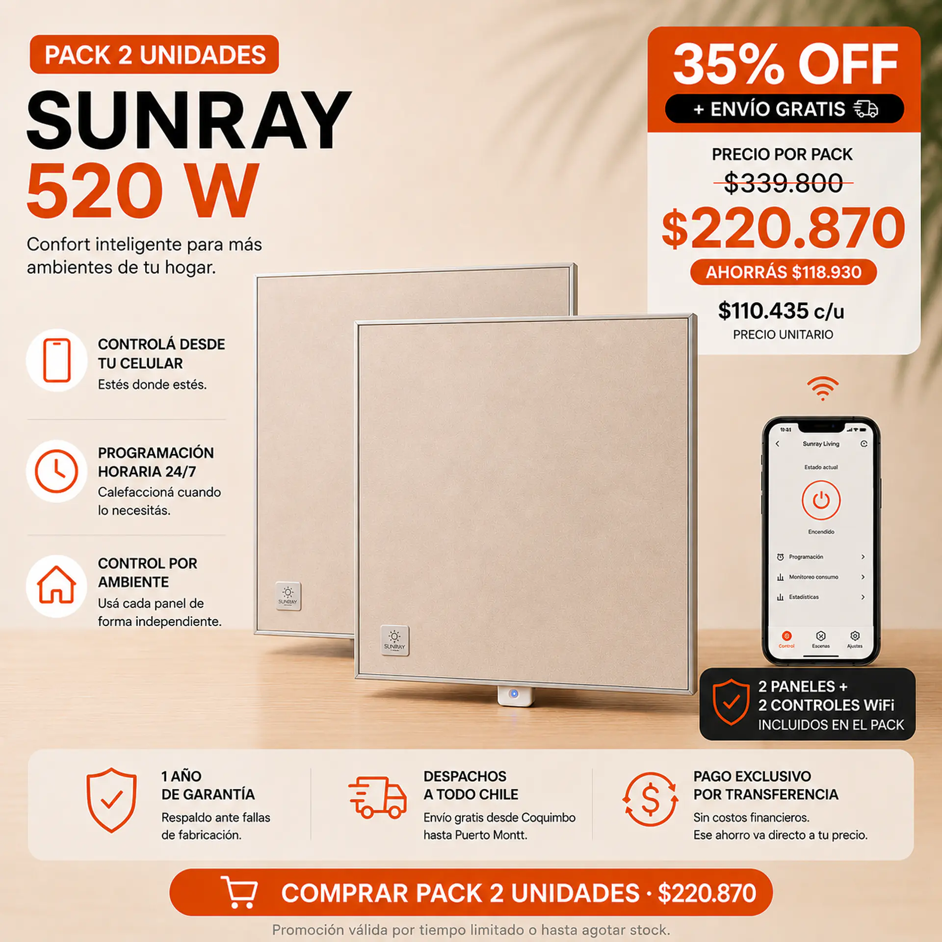 Sunray 520W Control Wifi - PACK X 2 1