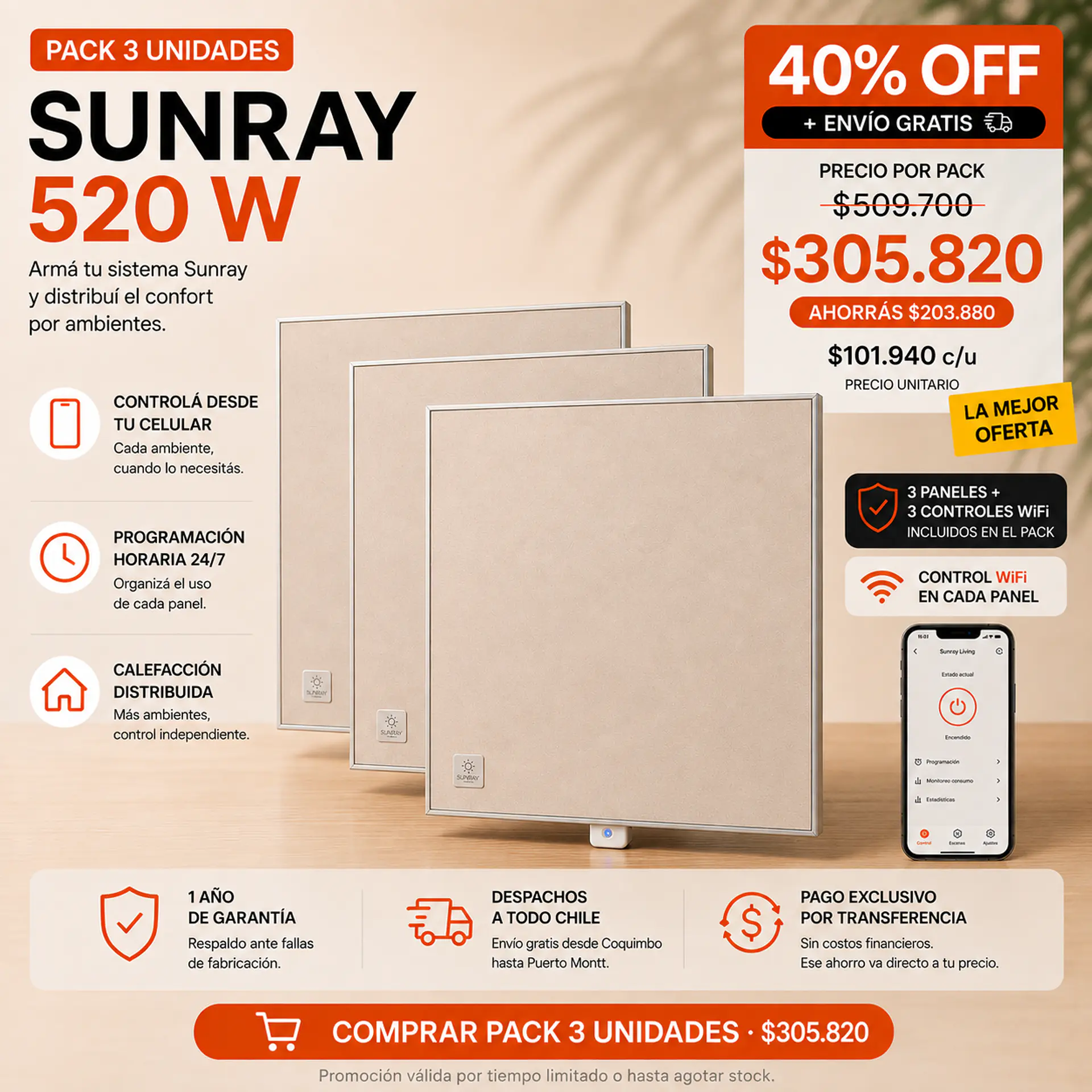 Sunray 520W Control Wifi - PACK X 3 1