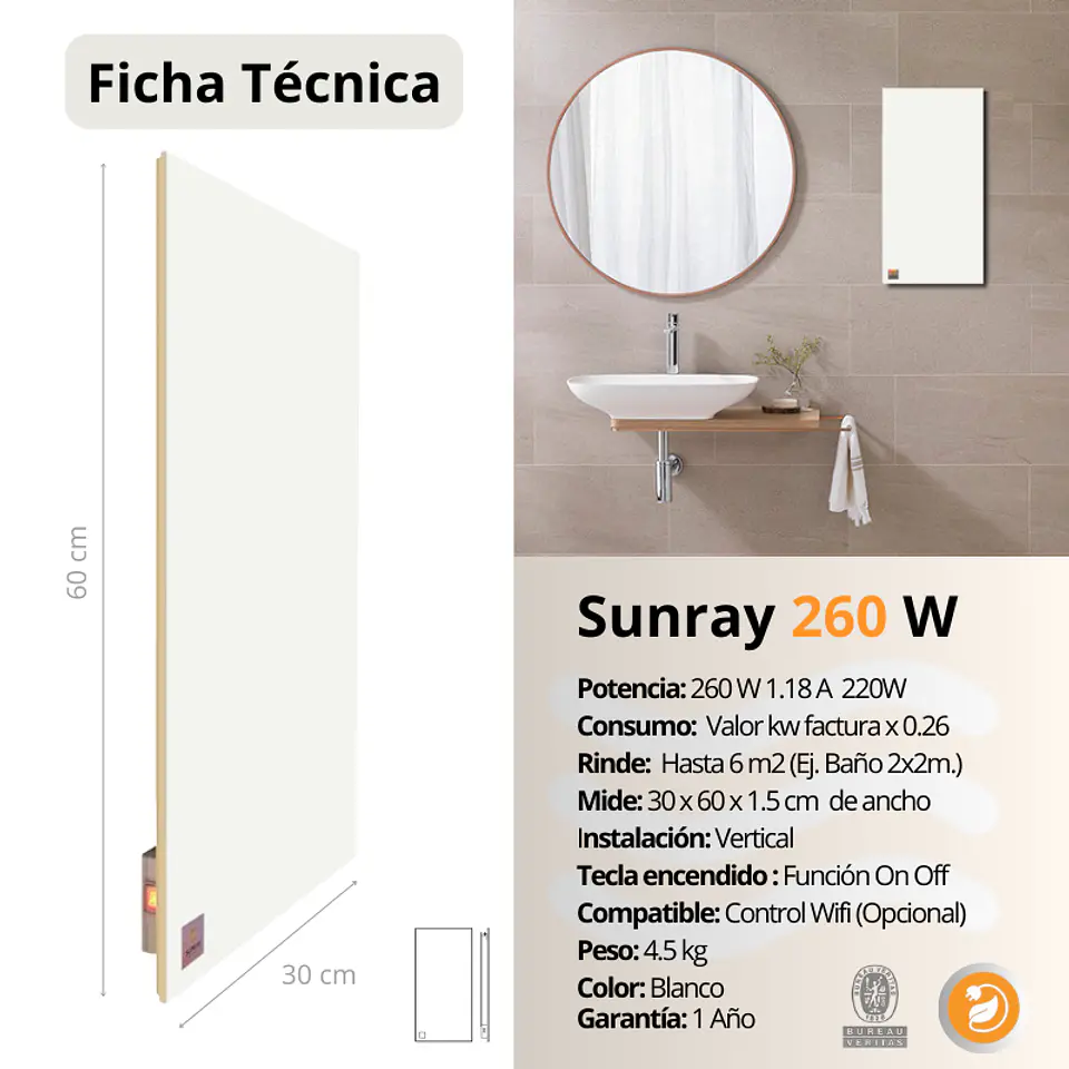 Panel Calefactor Cerámico SUNRAY 260 W – Wi-Fi – Bajo Consumo 7