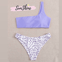 Bikini lila/morado un hombro y lunares