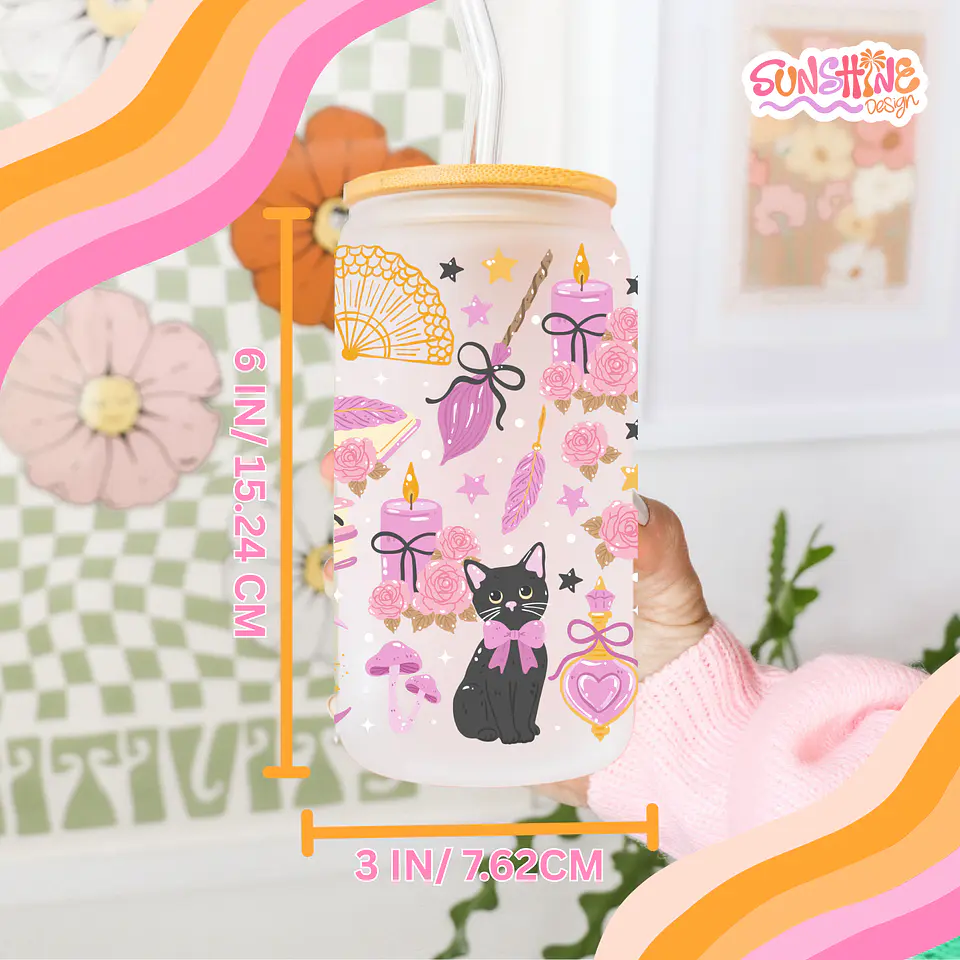Magic Witchy Cat Glass Cup 4